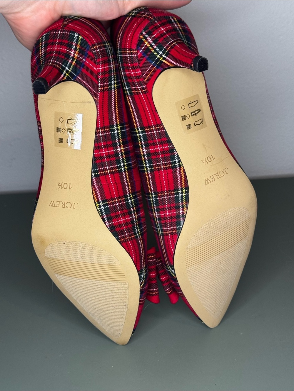 J.Crew Red Plaid Pointed-Toe Kitten Heel Pumps with Bow - Picture 5 of 5